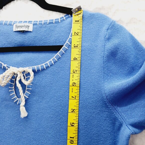 Sweater Blouse Size M Blue Stripe Tie Sailorcore Resort Coastal Grandma Preppy - Picture 6 of 13